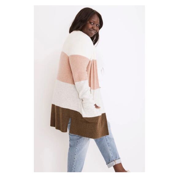 Madewell Antique Cream Colorblock Stripe Wool Blend Kent Cardigan Sz.2x NWT - Picture 2 of 16